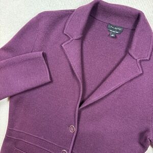 Talbots Womens Plum Purple Pure Merino Wool Knit Blazer Cardigan Sweater Small